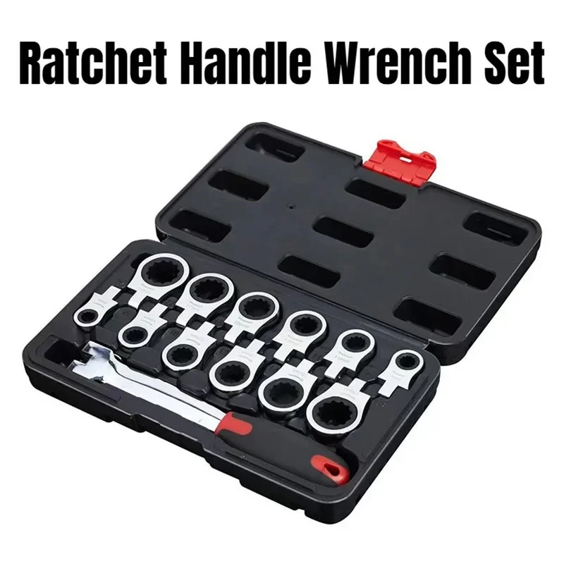 13-piece Replaceable Ratchet Wrench Set Professional Ratchet Handle Wrench with Storage Box Automotive Mechanical Workshop Tools