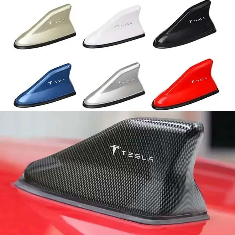 

Car Logo Roof Top Mount Shark Shape Fin Antenna Radio Signal Aerial for Tesla Model 3 Y S X Roadster Cybertruck P75D P85D P100D