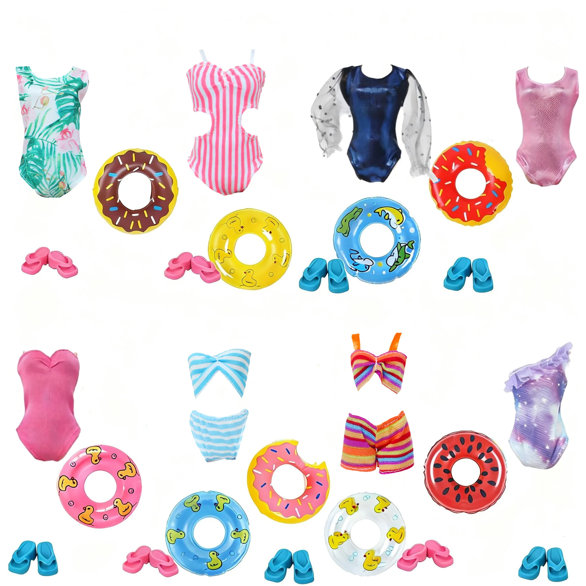 1x Puppen-Badebekleidung, Strand-Badekleidung, schöner Bikini-Badeanzug + zufälliger 1x Schwimmring, Rettungsring für 1/6 Puppen-Babyspielzeug