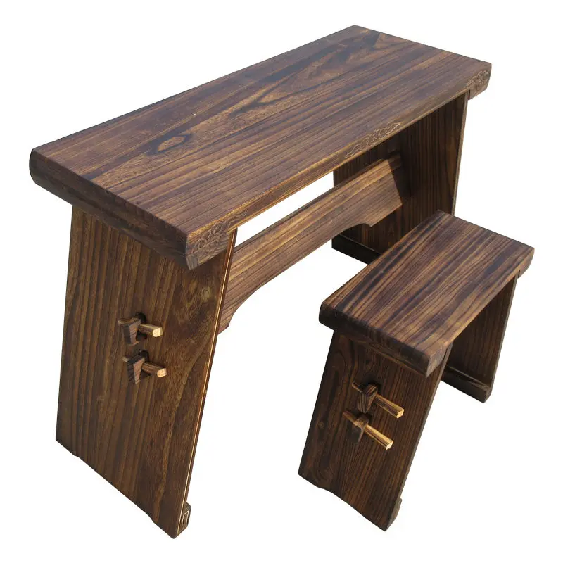 Tongmu Guqin Table Stool Set With Resonance Box Portable Foldable Antique Style Solid Wood Guqin