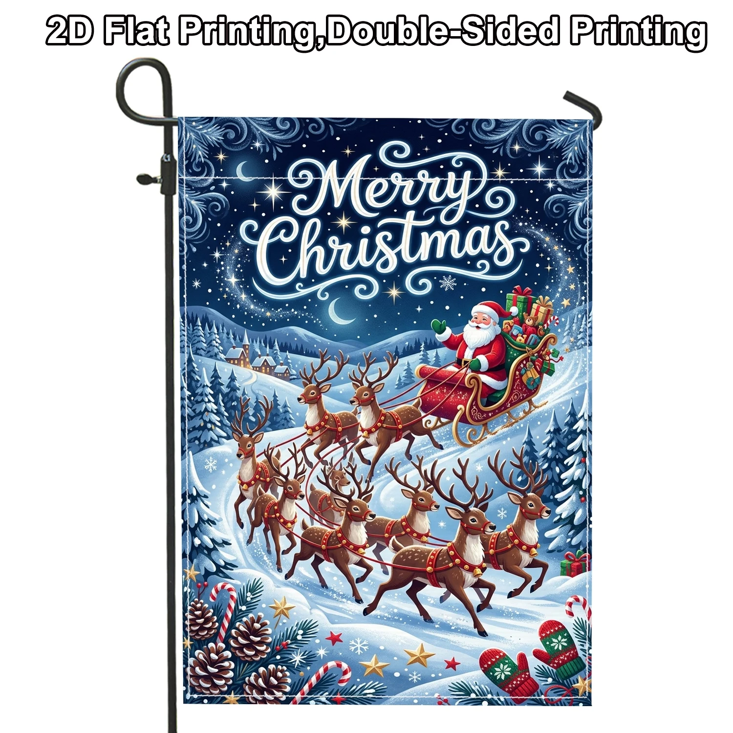 2D Flat - 2D Flat - 2D Flat 1 Pack, Holidays, Merry Christmas, Outdoor Face Garden Flagship Team Blue, Welcome Garden Flag for Courtyard Decoration, Garden Exterior Porch Decoration Garden Gnome Mastil Bandera