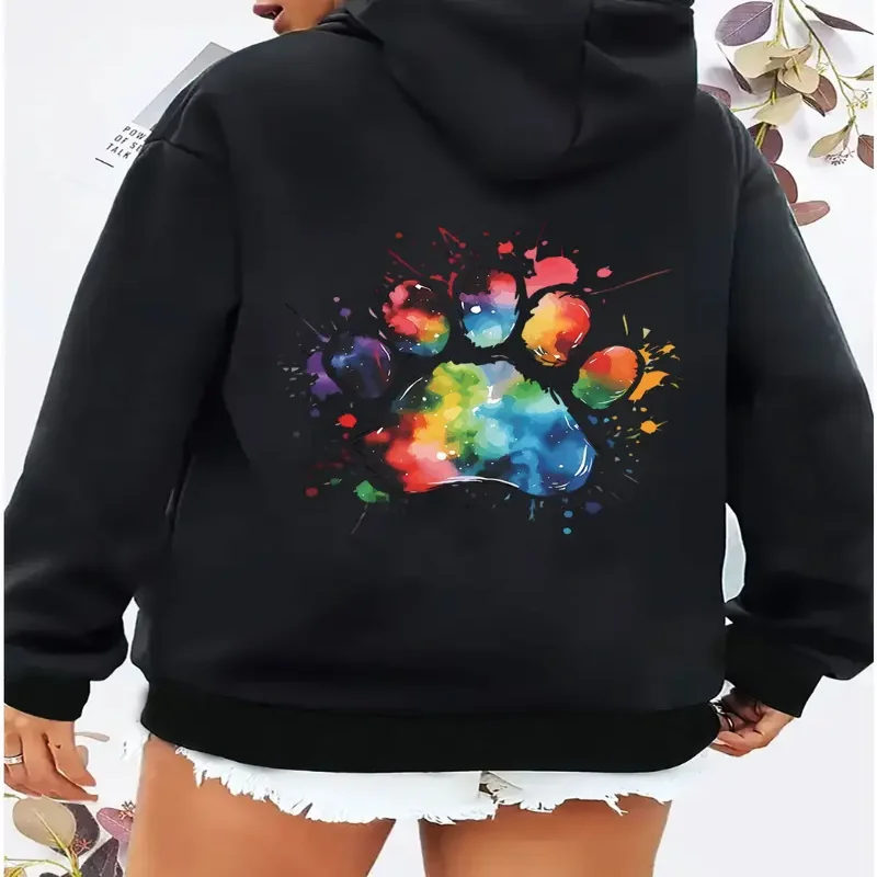 

Красочная толстовка с принтом собачьей лапы, повседневная толстовка с контрастной отделкой, которую можно стирать в машине, осень-зима, удобный дизайн унисекс