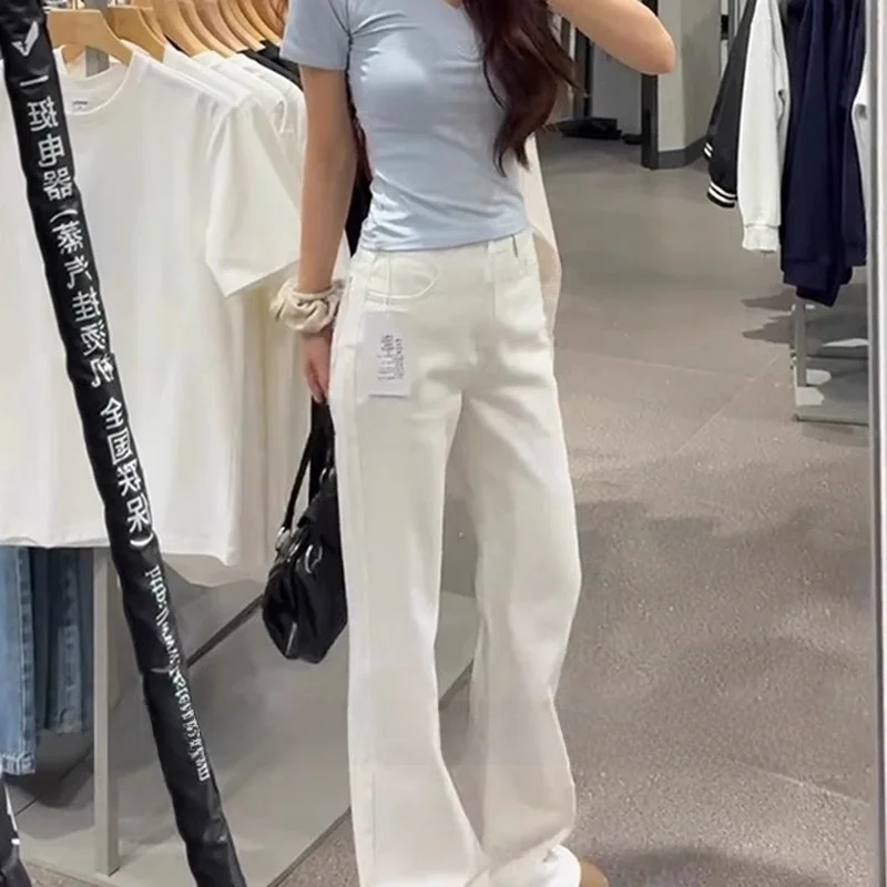 กางเกงยีนส์ทรงกระดิ่งเอวสูงสำหรับผู้หญิง ผ้าบาง ยืดหยุ่น กระชับสัดส่วน กางเกงขายาว ผ้าฝ้ายยืด สำหรับฤดูร้อน