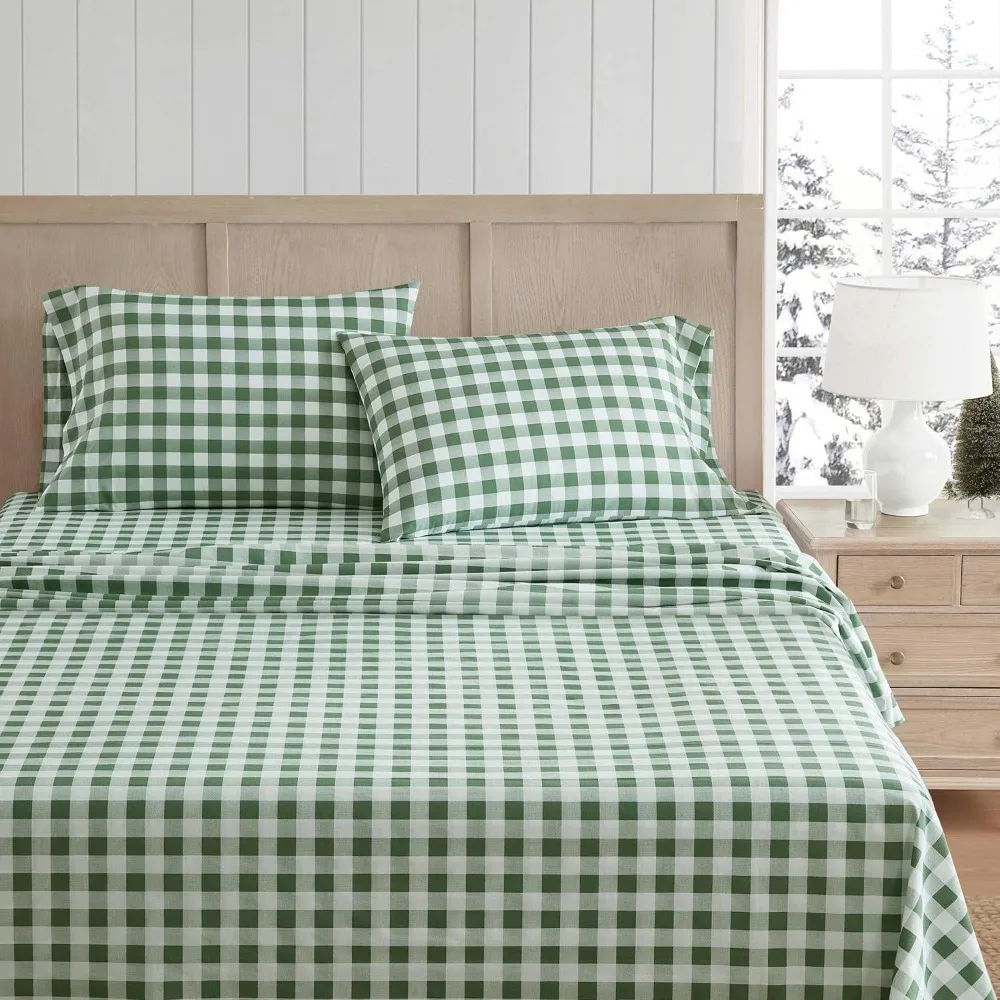 

Martha Stewart - Queen Size Sheets Set, Crisp & Tailored Sheets w/a Naturally Smooth Cotton Percale Lightweight Feel - Bed Sheet