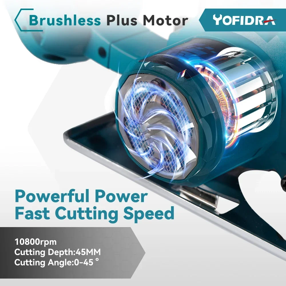 Yofidra 5 Inch 125MM Brushless Electric Circular Saws Adjustment for Woodworking Electric Cutting Tool For Makita 18V Battery