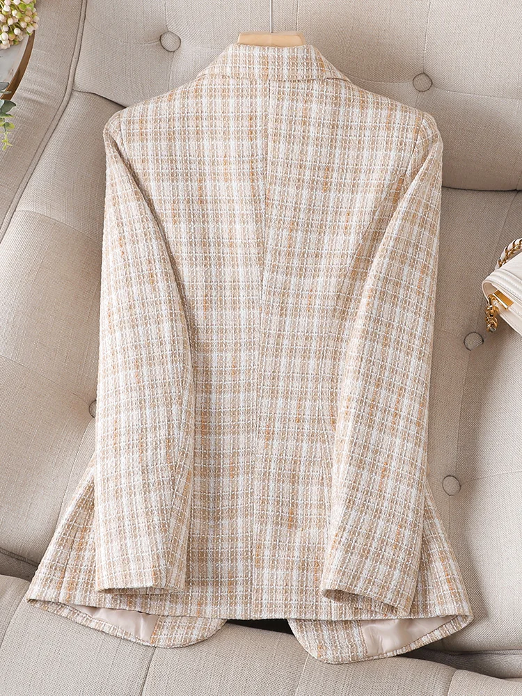 New Arrival Office Ladies Blazer Formal Jacket Women Long Sleeve Blue Apricot Plaid Female Business Work Wear Slim Coat