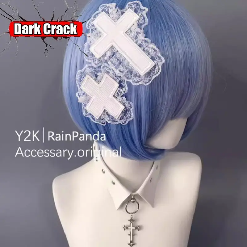 Harajuku Gothic Punk Lace Cross Halloween Subculture Spicy Lolita Girls Y2k Hair Clip Hair Accessories Women hairpin bobby pin