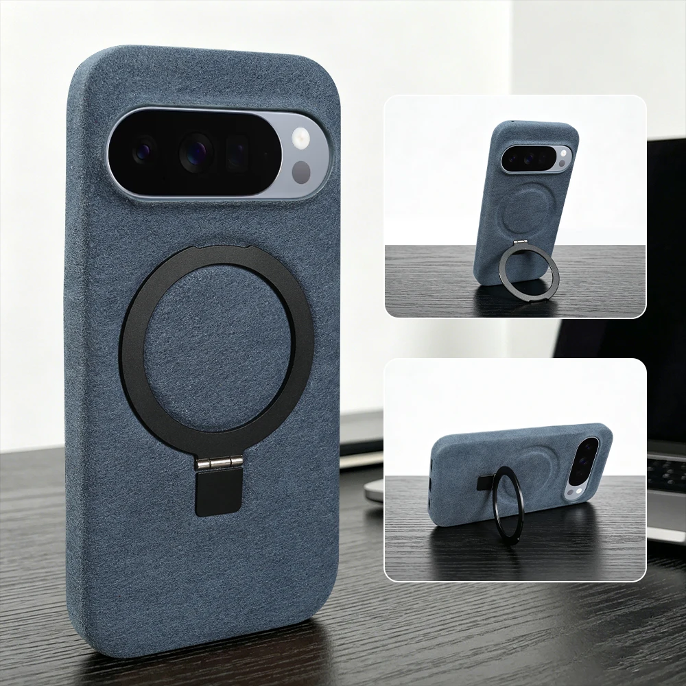For ALCANTARA Magnetic Bracket Stand Phone Case for Google Pixel 11 10 9 Pro XL 10A 9A 8A 7A 6A 6 7 8 Pro Case Fur Back Cover
