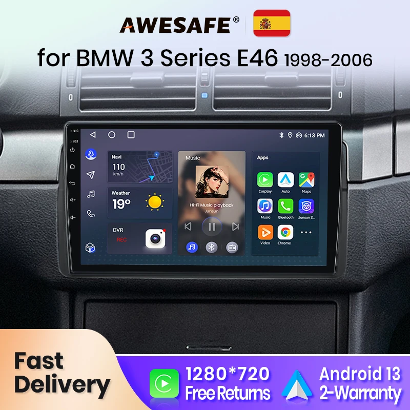 AWESAFE Wireless CarPlay for Apple Android 13 Auto Radio for BMW E46 M3 318 320 325 330 335 1998-2006 Multimedia Screen Stereo