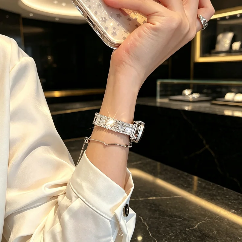 Diamond studded metal bracelet suitable for watch straps Xiaomi Band 8Pro/9Pro，For Mi band 3/4/5/6/7，8/8NFC/9/9NFC/10/10NFC，For - view 6