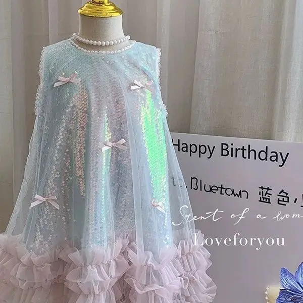 Girls Skirt 2025 Summer New Childrens Clothing Korean Style Girls Baby Bow Glittering Princess Skirt Casual Simple Daily - Image 3