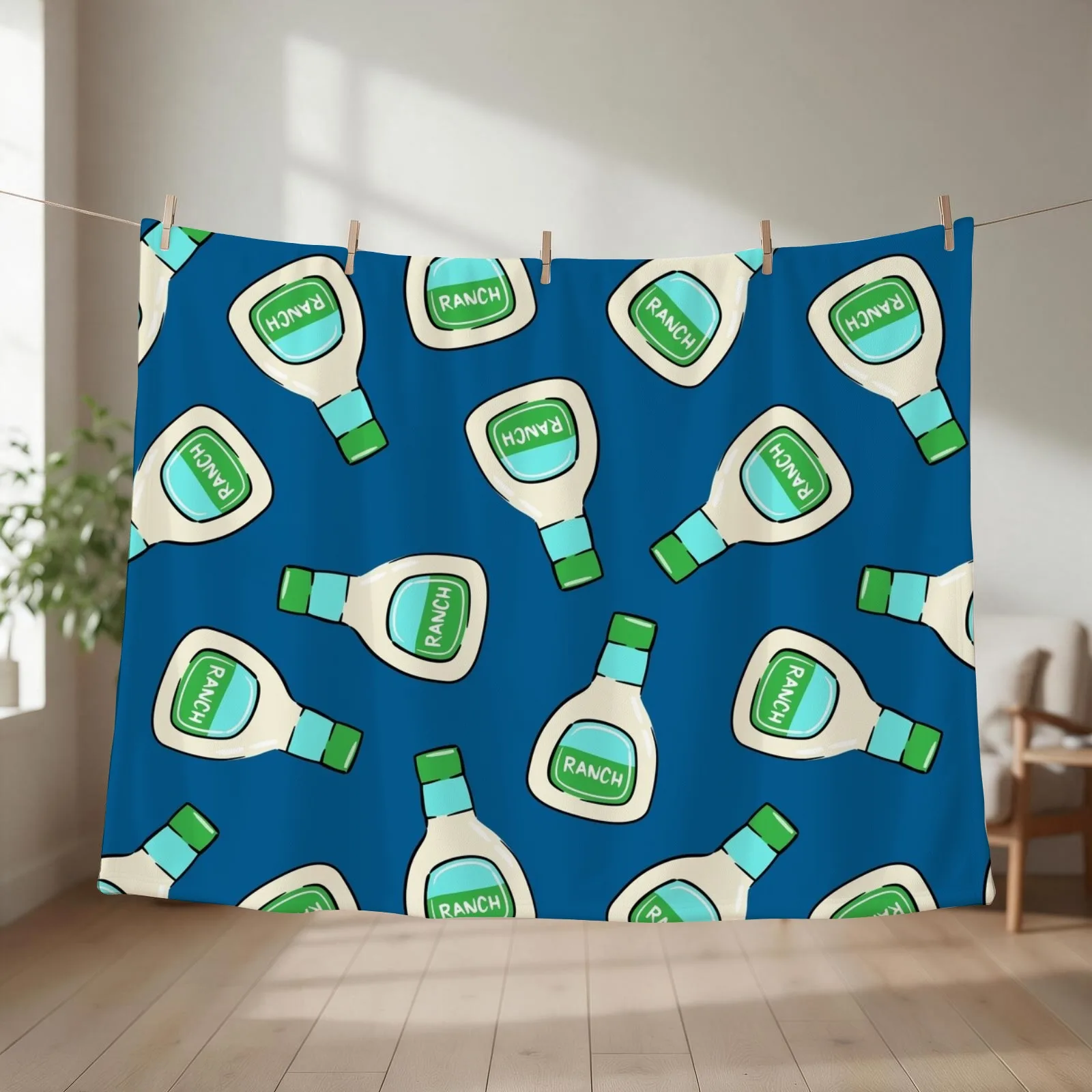 Ranch - salad dressing bottle (blue) Throw Blanket couch cozy soft plush fuzzy picnic outdoor blanket