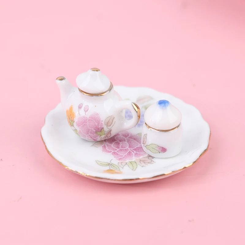 Miniature Courses House Pink Flower Patten Porcelaine, Coffee Tea Standardiseram, 1/12, 8Pcs