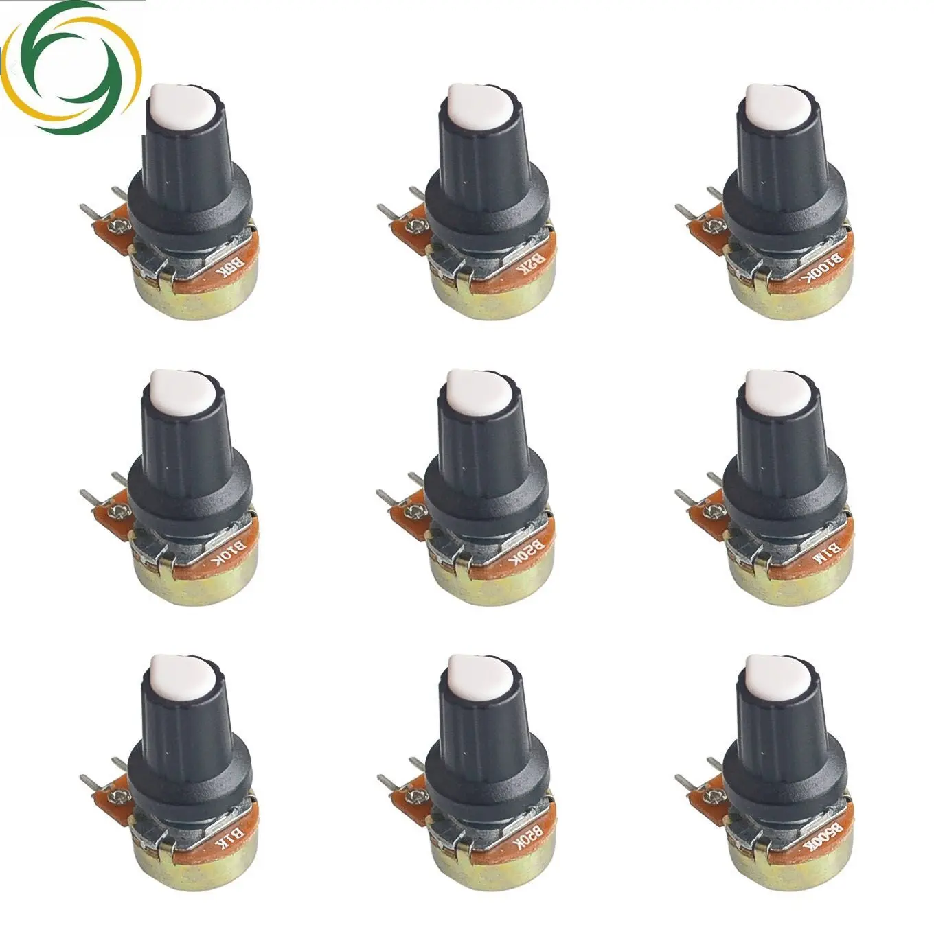 9 قطعة (1 قطعة * 9 قيمة) مقياس الجهد الخطي 15 مللي متر رمح مع المكسرات وغطاء زر الجهد لـ 1K 2K 5K 10K 20K 50K 100K 500K 1M #2