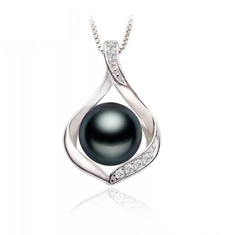 Fashion 925 Sterling Silver Pearl Pendant for Women,Real Black Natural Freshwater Pearl Necklace Bridal Gift