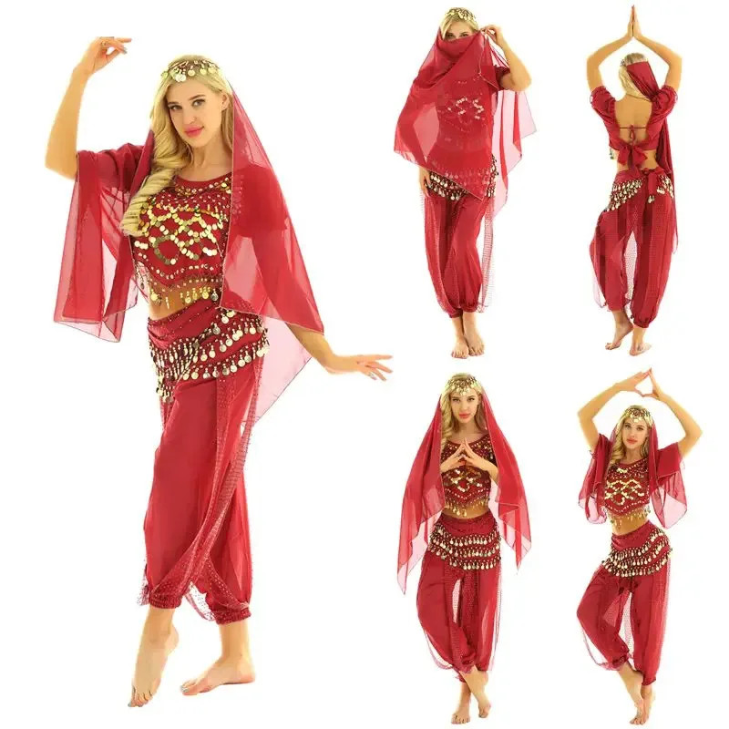 النساء الفتيات ملابس رقص البطن هالوين كرنفال مهرجان الأميرة العربية تأثيري ازياء مصر بدلة الرقص الشرقي الهندي