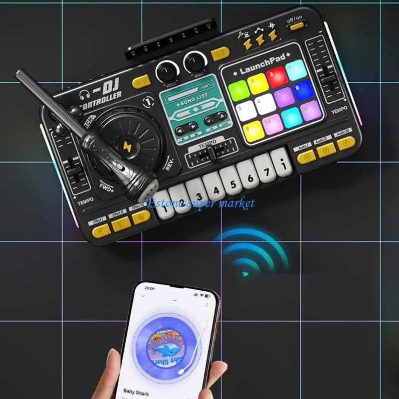 

090B Интерактивный музыкальный инструмент Dj-микшер с микрофоном 12 звуковых эффектов для детей Слуховое сенсорное развитие