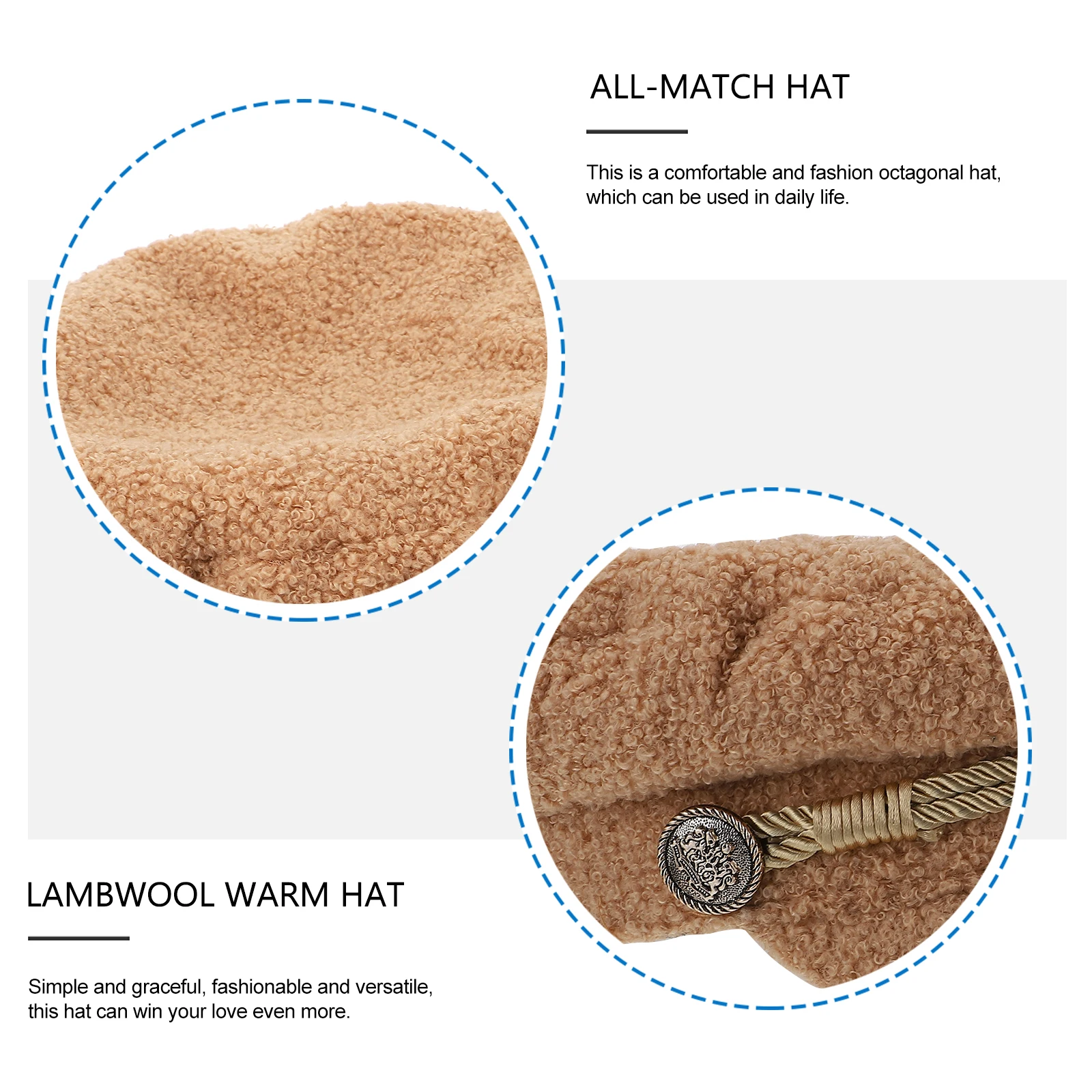 

Octagonal Hat Women Lambwool Warm Decorative Stylish Visor Caps Girls Beret All match Fashionable Soft Comfortable Everyday Use