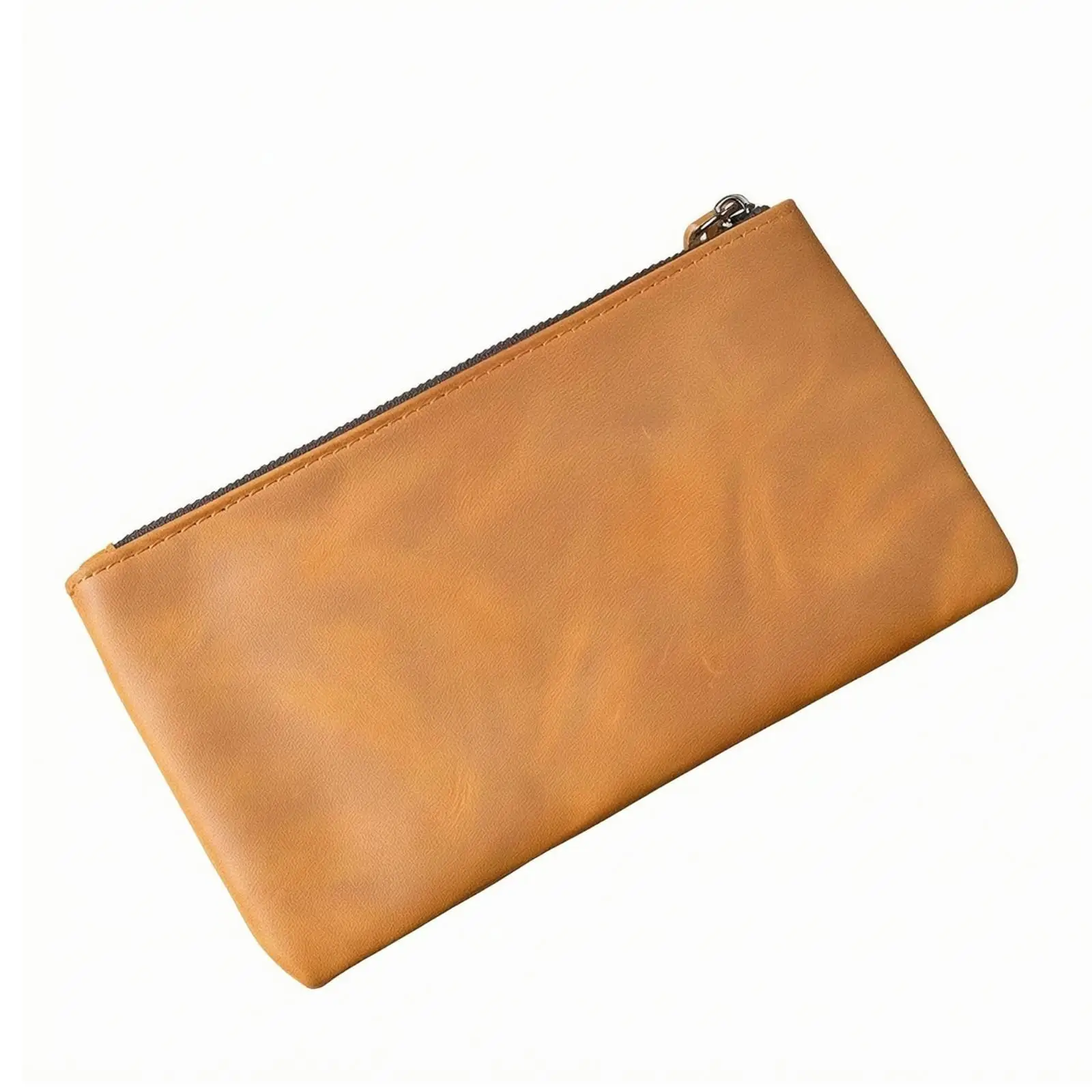 Compact Real Leather Wallet for Men with Zip Closure Small Card Pouch for Commute