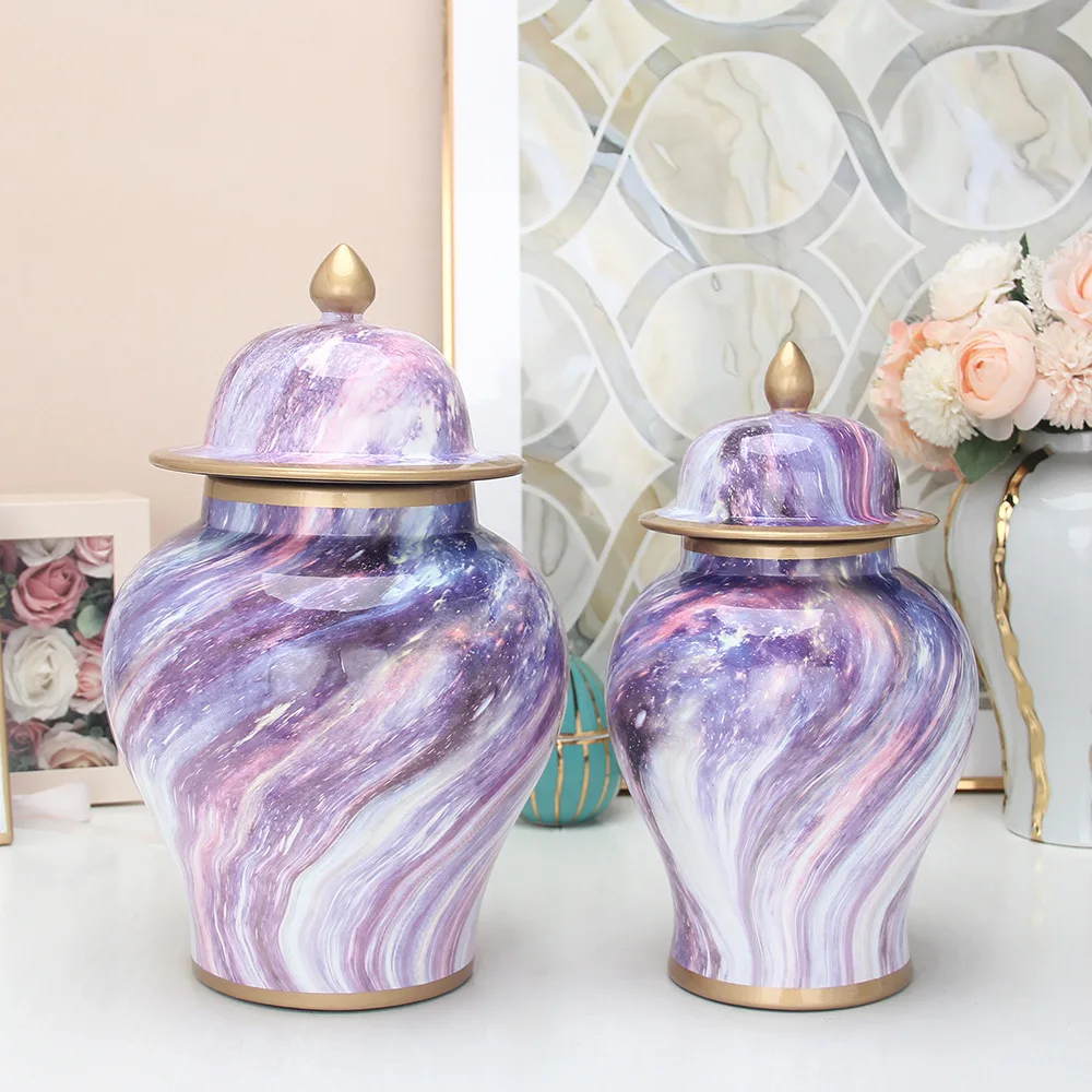 

Creative Purple Ceramic General Jar Starry Sky Pattern Porcelain Storage Tank Sealed Tea Can Flower Vase Home Decoration