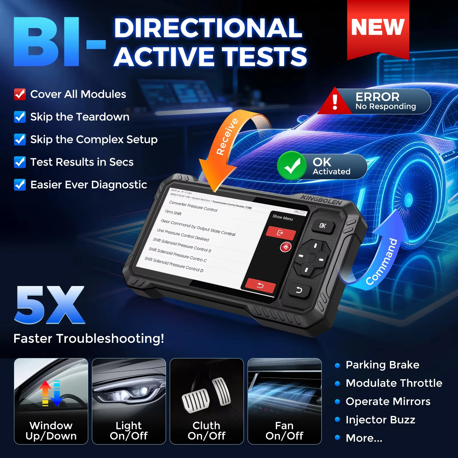KINGBOLEN S6 Elite Bidirectional Scanner CANFD 15 Resets,Full System Car Diagnosis Upgraded of S6 2026 Lifetime Free Use