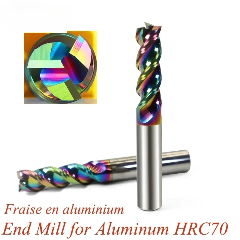 QIYI Hrc70 3 Flutes Tungsten Carbide End Mill Aluminum Bit 1mm 4mm 6mm 8mm 12mm DLC Endmills Metal CNC Hard Alloy Milling