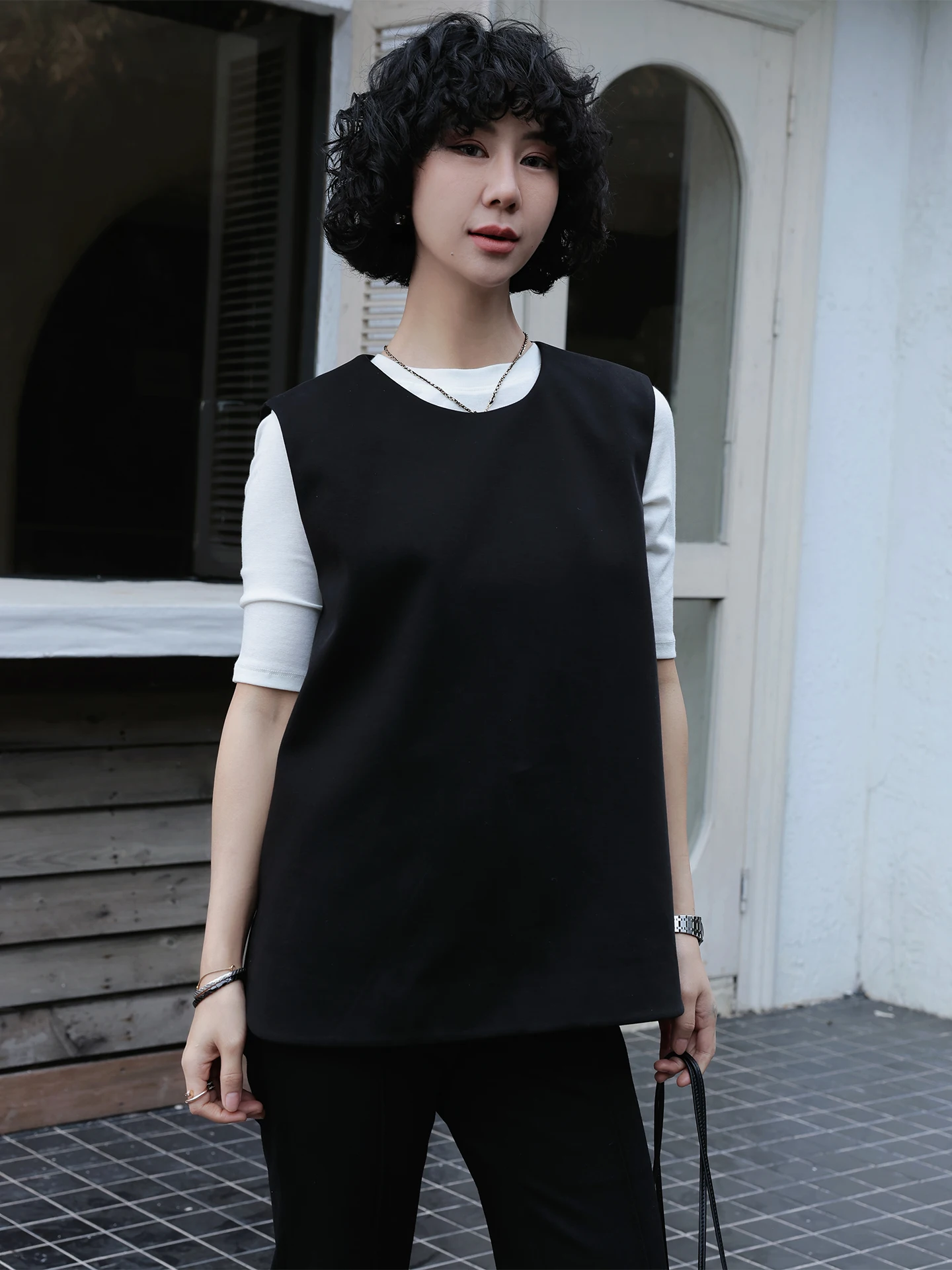

TT Bla Faionable Cotton Vest Women's Spring New Sle Layering Tank Top Casual Sle Zipper Closure Loose Fit