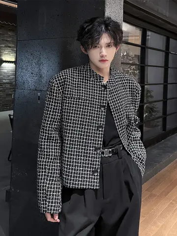 체크 패턴 재킷 청소년 캐주얼 봄 체크 패턴 짧은 남성 멋진 비행 재킷 새로운 중국 스타일 서양식 상의 재킷 자켓 외투 재킷