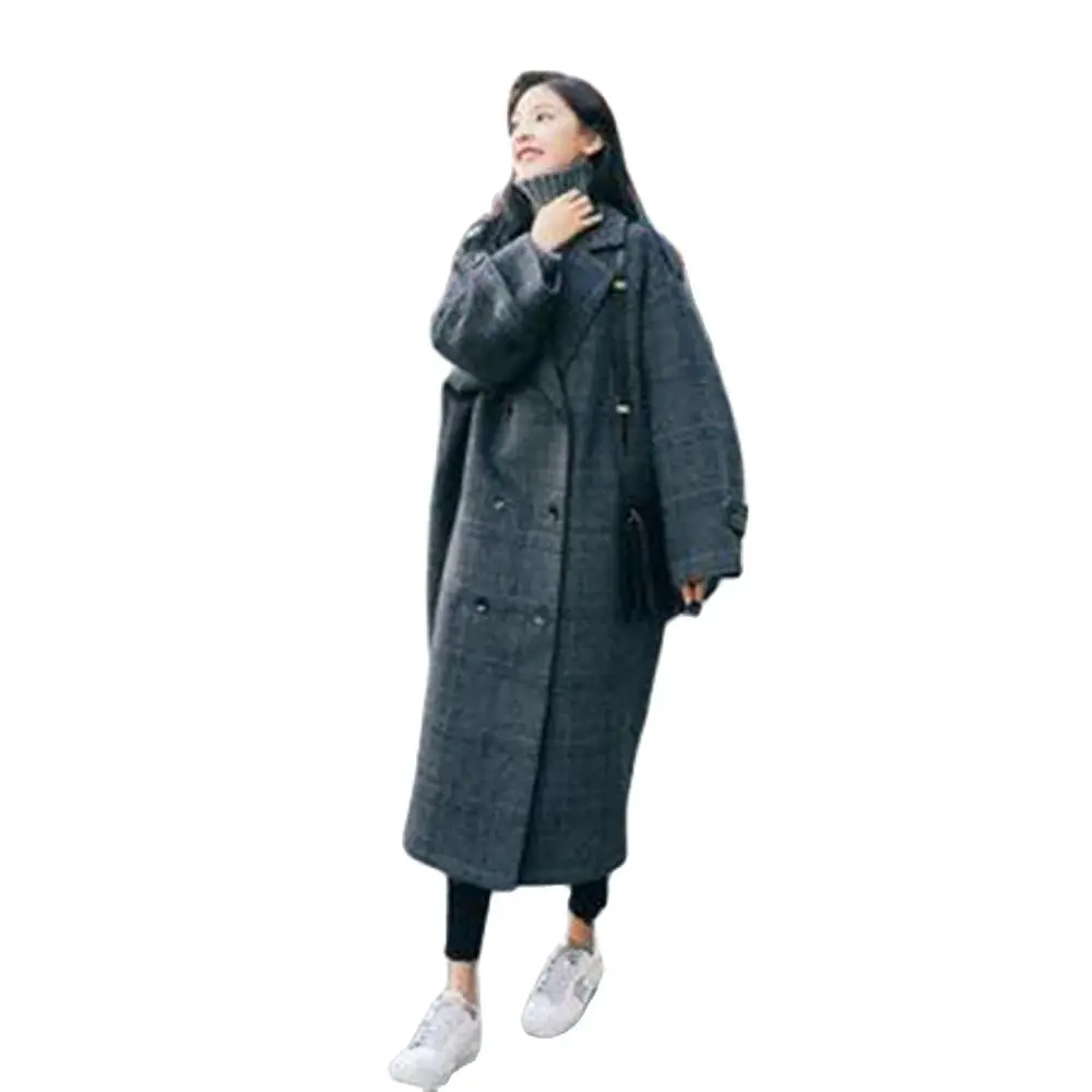 Plaid Coat Ladies Temperament Long 2024 Autumn And Winter Korean Fashion Loose Over The Knee French Hepburn Wind Coat Female Tid