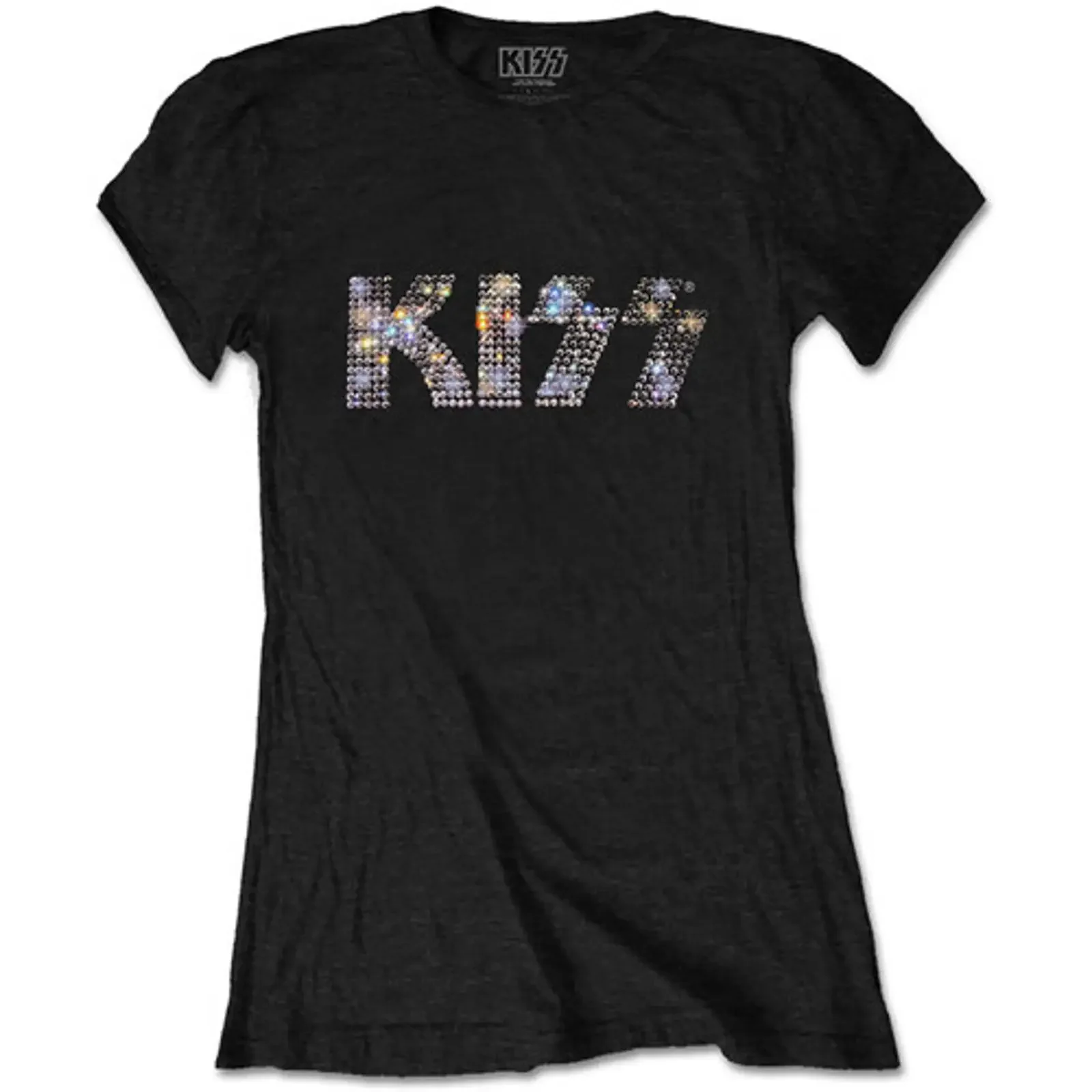 KISS Ladies Embellished T Shirt Logo vintage Washed Top For Everyday Wear Stretched Slightly Comfortable designer clothes Soft