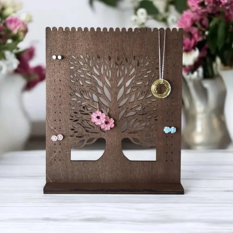

Wooden Jewelry Display Stand Retro Earrings Displays Rack Luxury Jewelry Storage Holder Women Fashion Necklace Organizer Shelf