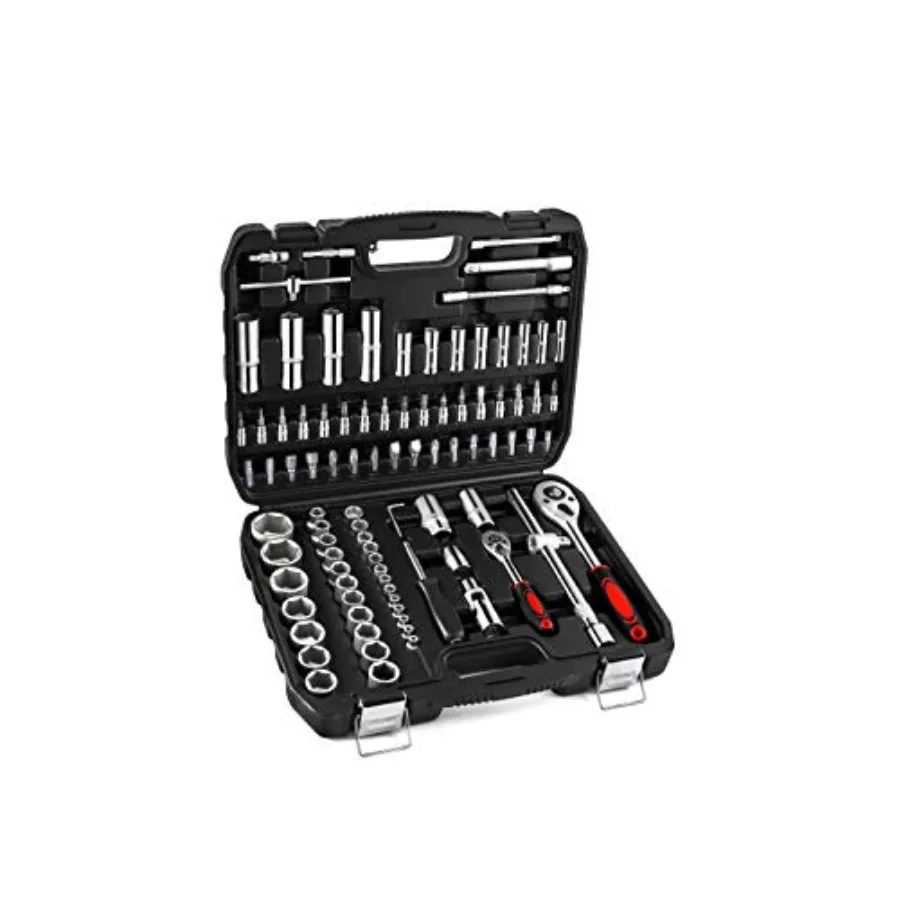 

Набор инструментов для механиков из 94 предметов: метрические и стандартные торцевые головки 1/4 и 1/2 дюйма, набор трещоток, универсальные удлинители и быстросъемные соединения.