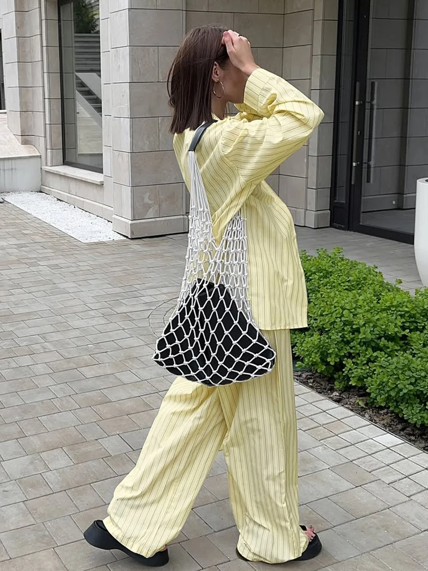 Marthaqiqi Striped Ladies Sleepwear Suit Sexy Turn-Down Collar Pajamas Long Sleeve Nightgowns Pants Casual Female Nightwear Set