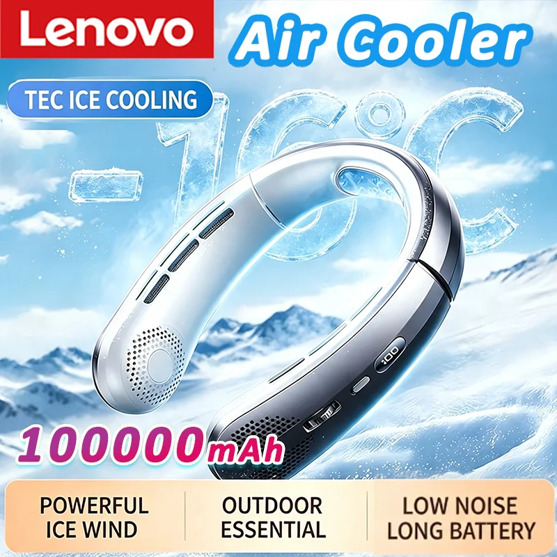 Lenovo 10000mAh AirCooling USB Wiederaufladbarer Geräuscharmer Halsventilator Tragbarer Blattloser LED-Digital-Display Elektrischer Luftkühler 2027 – Detail 2
