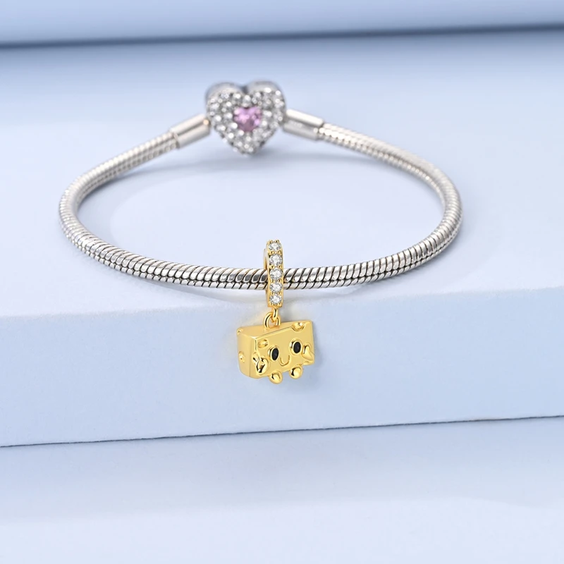 925 Silver Golden Charm Bead Pendant Fit Original Bracelet Retriever Puppy Cheese Figurine DIY Woman Jewelry Gift image 2