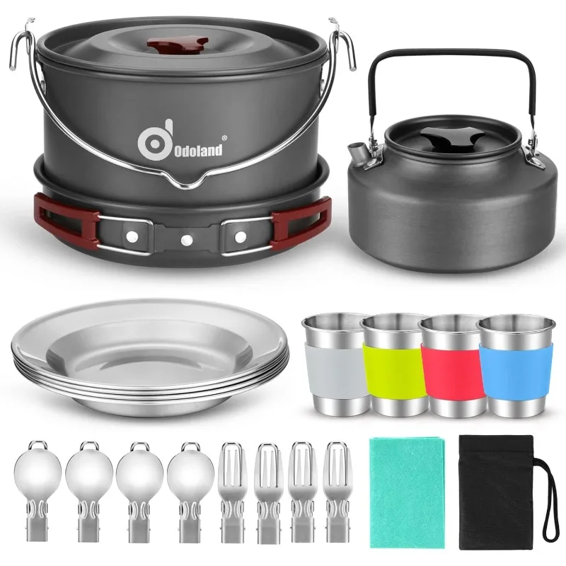 22 Piece Camping Cookware Set, Large Hanging Pot Pot Kettle, Base Cookware Set of 4, Outdoor Camping