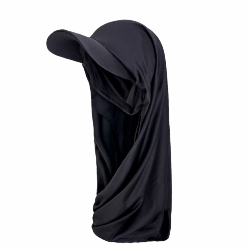 

Solid Color Brim Bandana Cap Breathable Adjustable Hijab Shawl Hat Simple Polyester Sun Visor Turban Middle Eastern Style
