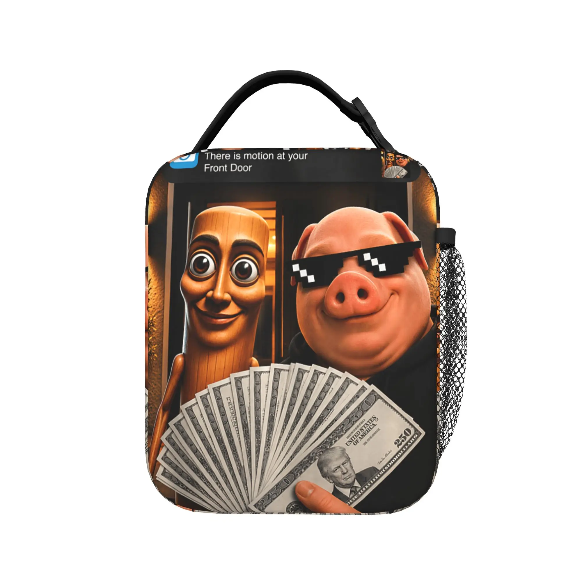 Unexpected Front Door Visitor John Pork Tung Sahur AI Meme Lunch Bag Leisure Lunch Box For Women Outdoor Convenient Cooler Bag