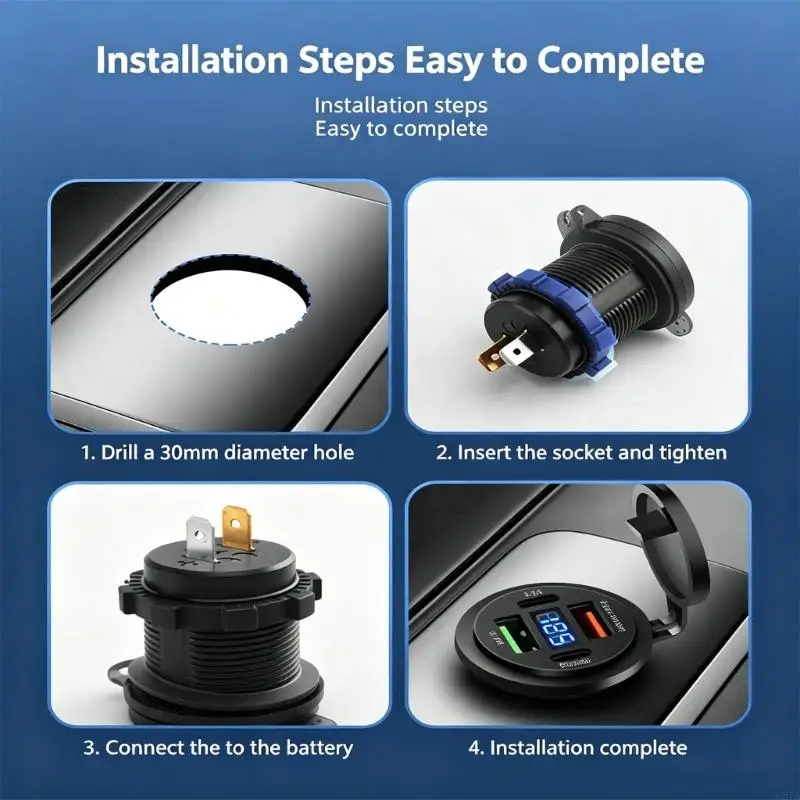 Vehicle Power USB Outlet with Four Ports and Cap Cover for Panels
