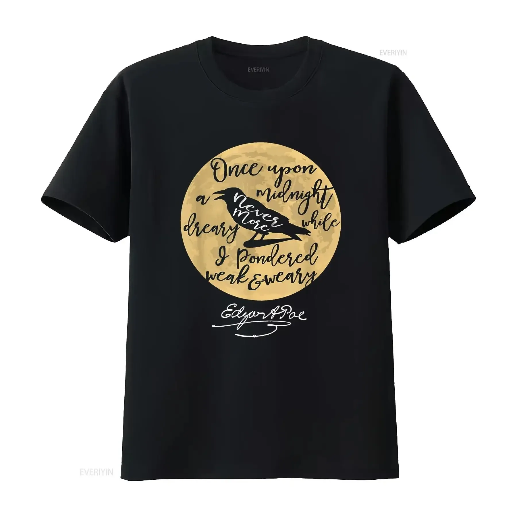 

Gothic Edgar Allan Poe T Shirt The Raven Literary s vintage Washed Top For Everyday Wear Breathable fashion Stretched