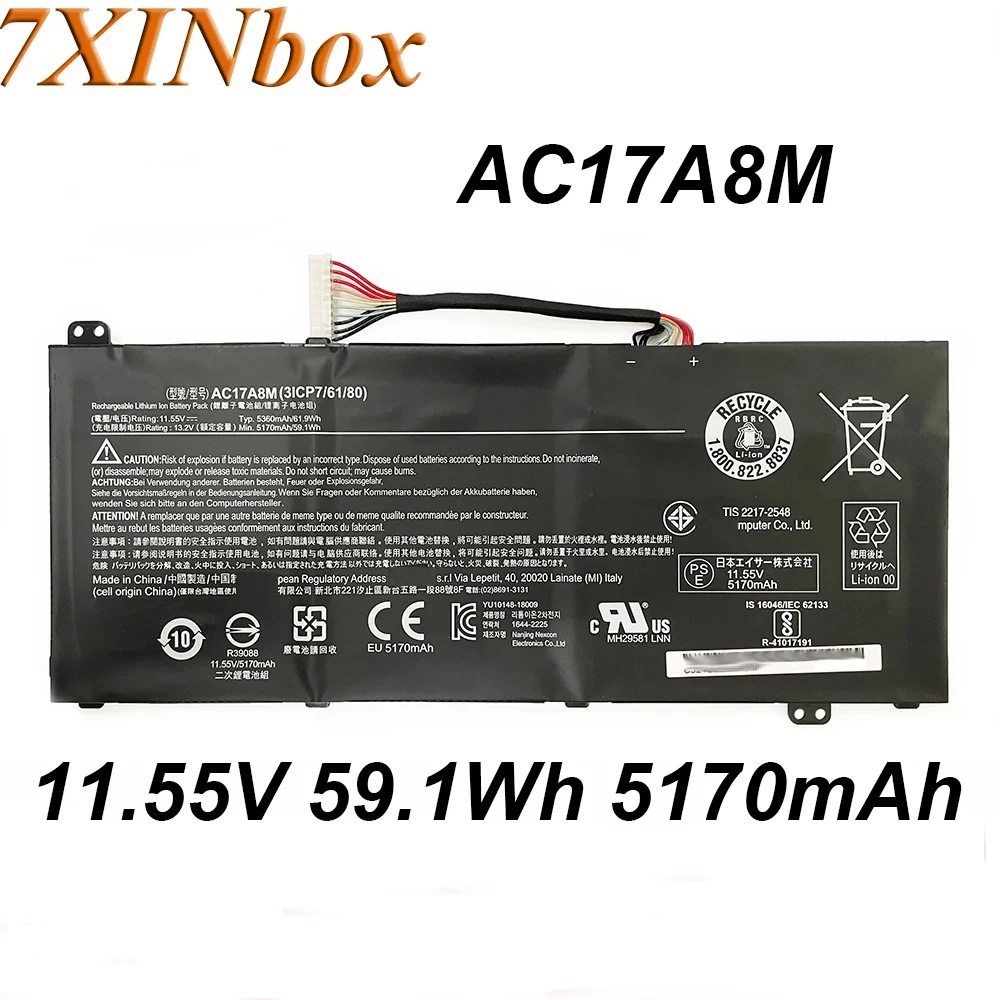 7XINbox AC17A8M 11.55V 59.1Wh Laptop Battery For Acer Spin SF314-52-57EJ 52-30SD 52-34M3 52-36PS 52-31FP 52-50HT Series