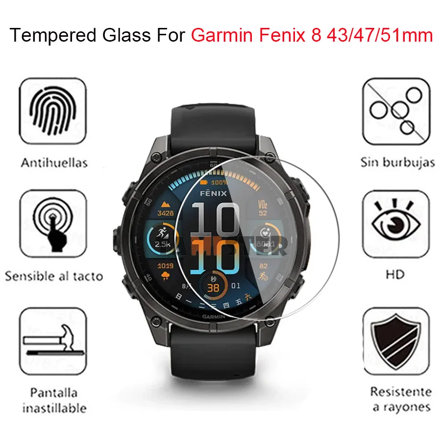ガーミンフェニックス8用強化ガラス保護カバー,スクリーンプロテクター,スマートウォッチ,フィルムアクセサリー,43mm, 47mm, 51mm