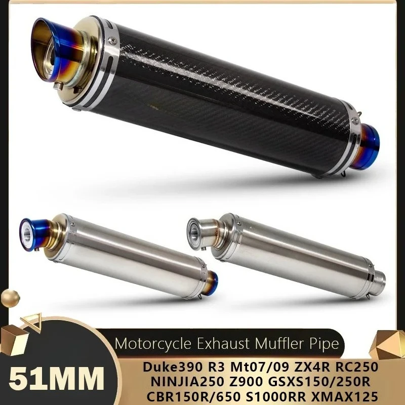 

51mm Motorcycle Exhaust Muffler Pipe for Duke390 R3 Mt07/09 ZX4R RC250 NINJIA250 Z900 GSXS150/250R CBR150R/650 S1000RR XMAX125