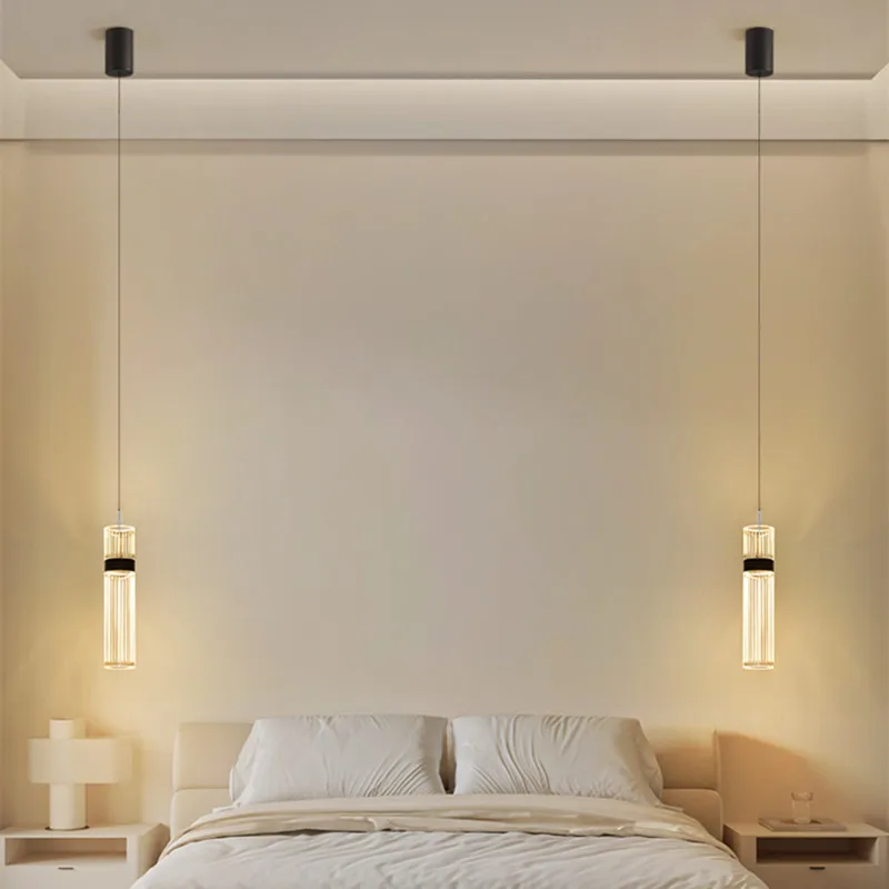 Light Luxury Bedside Chandelier Master Bedroom Modern Minimalist Nordic Fashion Background Wall Long Line Small Chandelier