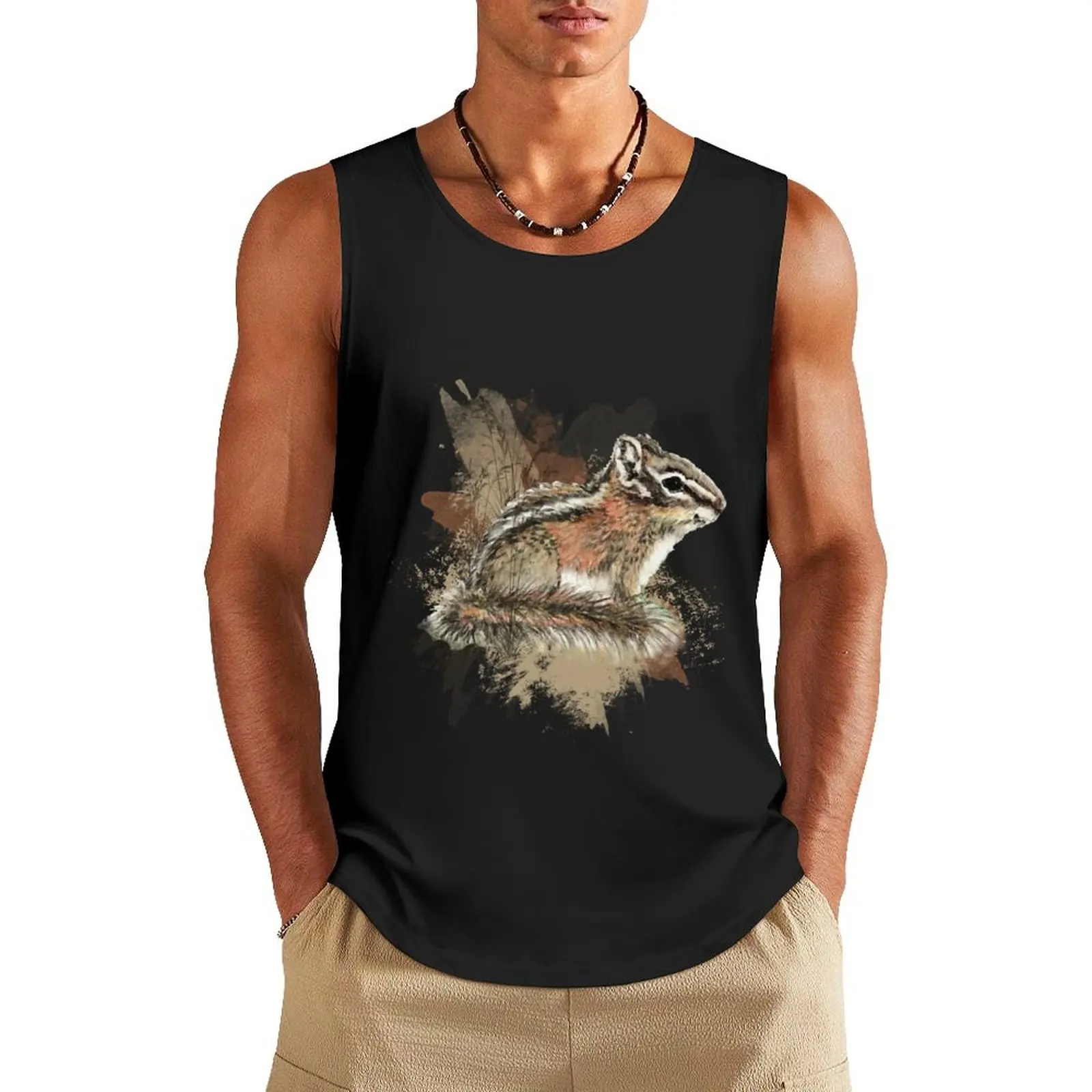 Watercolor Cute Little Chipmunk Animal Wildlife Nature Art Tank Top gym clothing men Men's fitness t-shirt Men's clothing brands