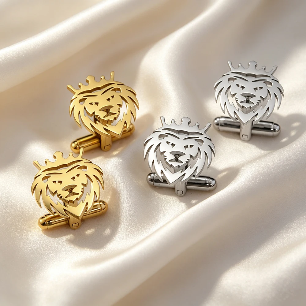 Personalized Crown Lion Needle Cufflinks Stainless Steel Men's Punk Animal Cufflinks Wedding Accessories Wedding Gifts