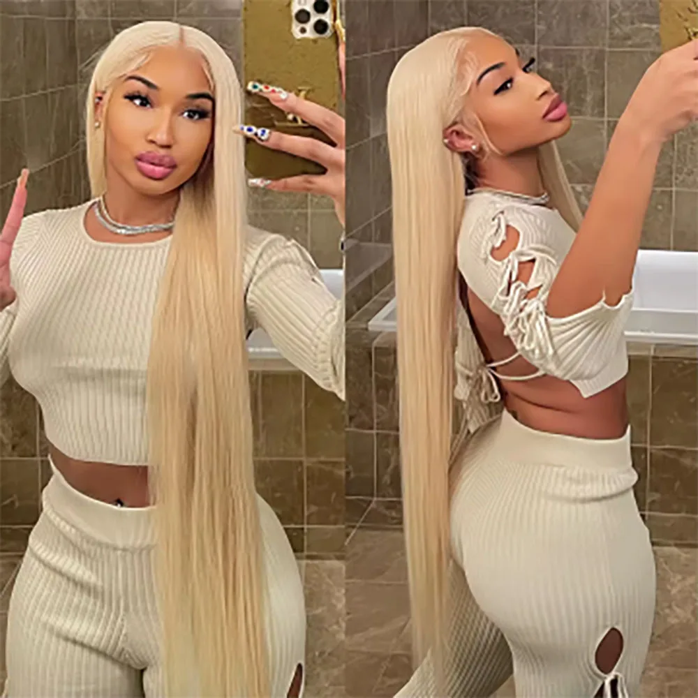 300% Bone Straight 613 Honey Blonde 13x4  Lace Front Human Hair Wig Brazilian 30 Inch Colored 13x6 HD Lace Frontal Wigs