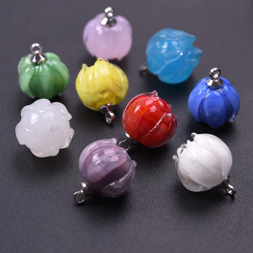 9Pcs/Lot Mix Colors Glass Round Flower Bud Beads Beads Assorted Bell Orchid Charms Diy Women Earrings Material Jewelry Making
