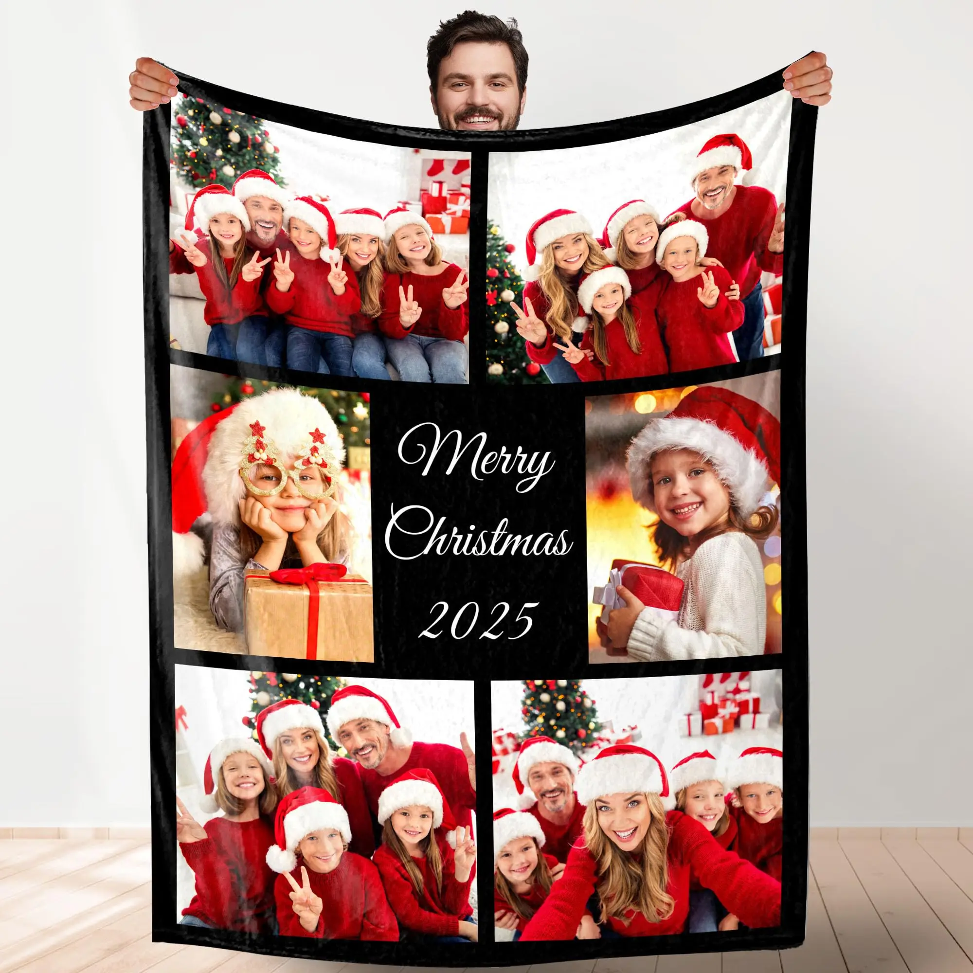 Benutzerdefinierte Weihnachtsdecke mit Bild, kariert, personalisierte Überwurfdecke, individuelle Erinnerungsgeschenke für Weihnachten, Feiertage, Geburtstag