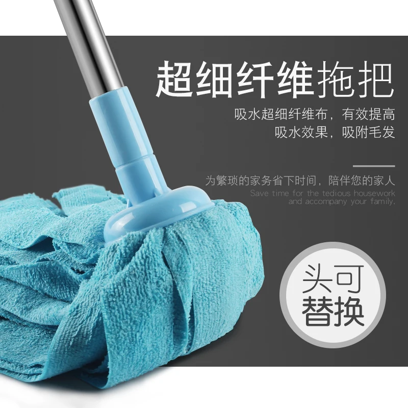 GUANYAO Synthetic Cloth  Mops  Stainless Steel Handle Manually Dehydration Mops Circular Household Cleaning Mops Floor Cleaning